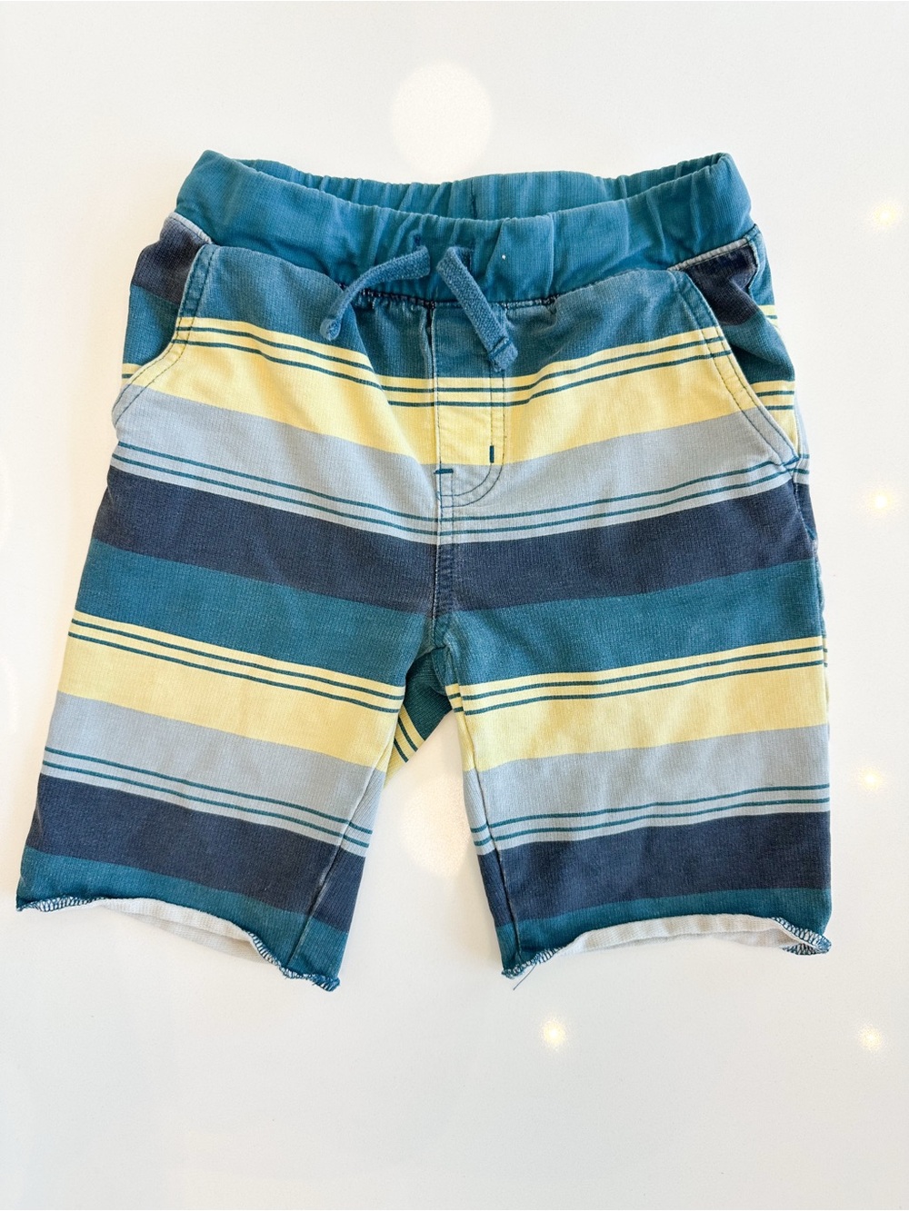 Tea Collection Striped Pull-On Cotton Shorts in Yellow and Blue-Green